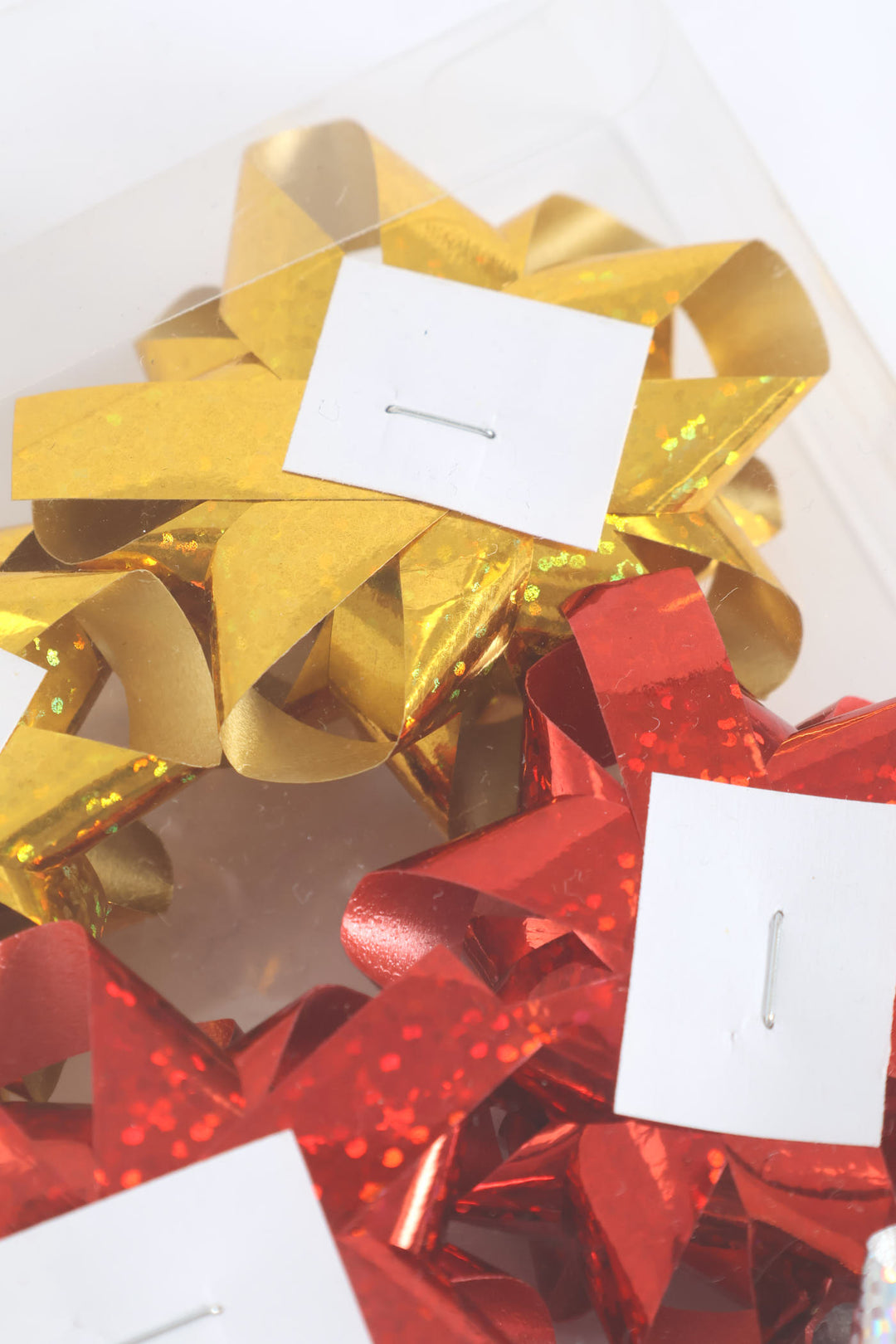 6 Pack Gold Red Silver Ribbon Stars - Multi