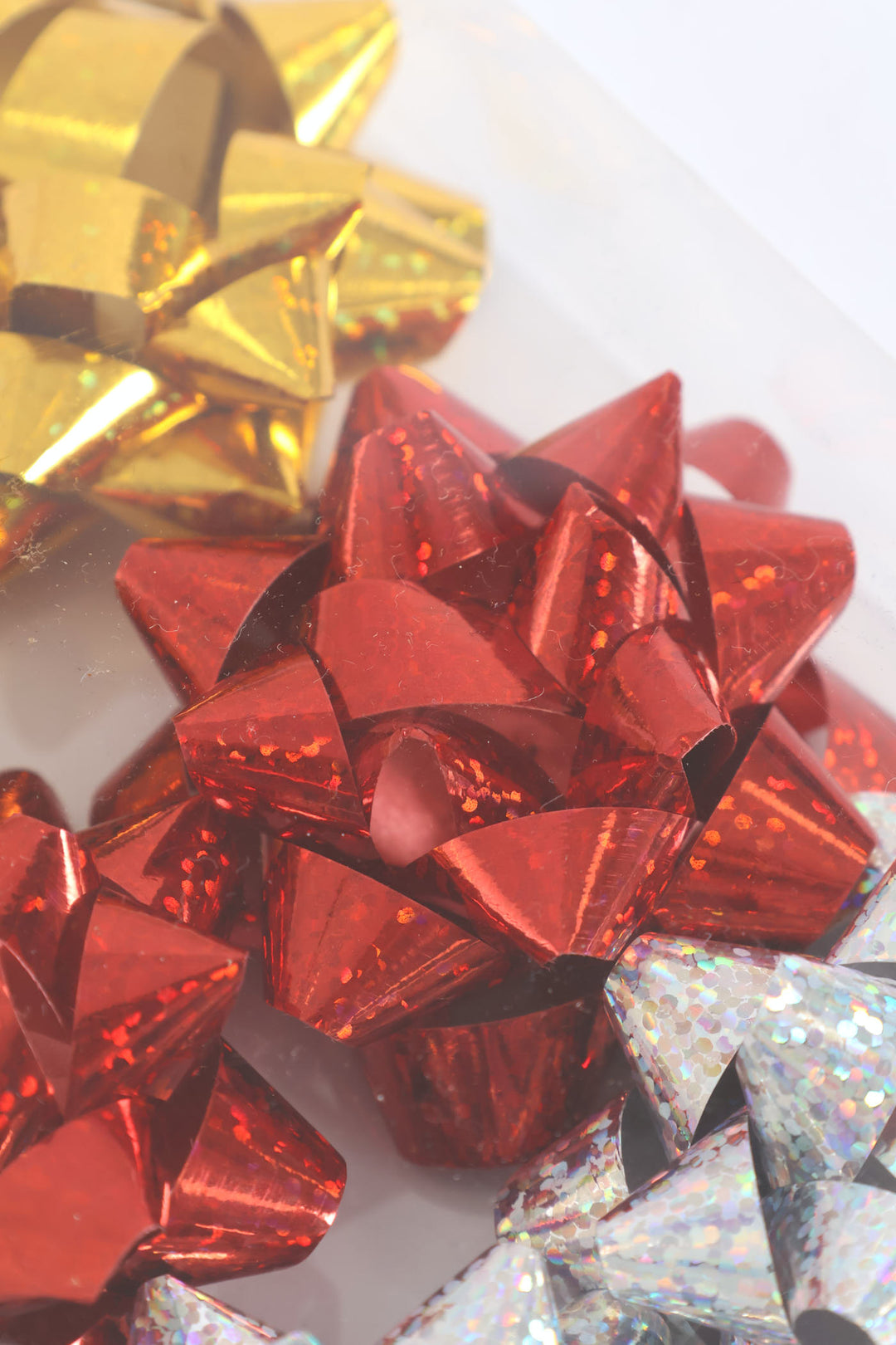 6 Pack Gold Red Silver Ribbon Stars - Multi