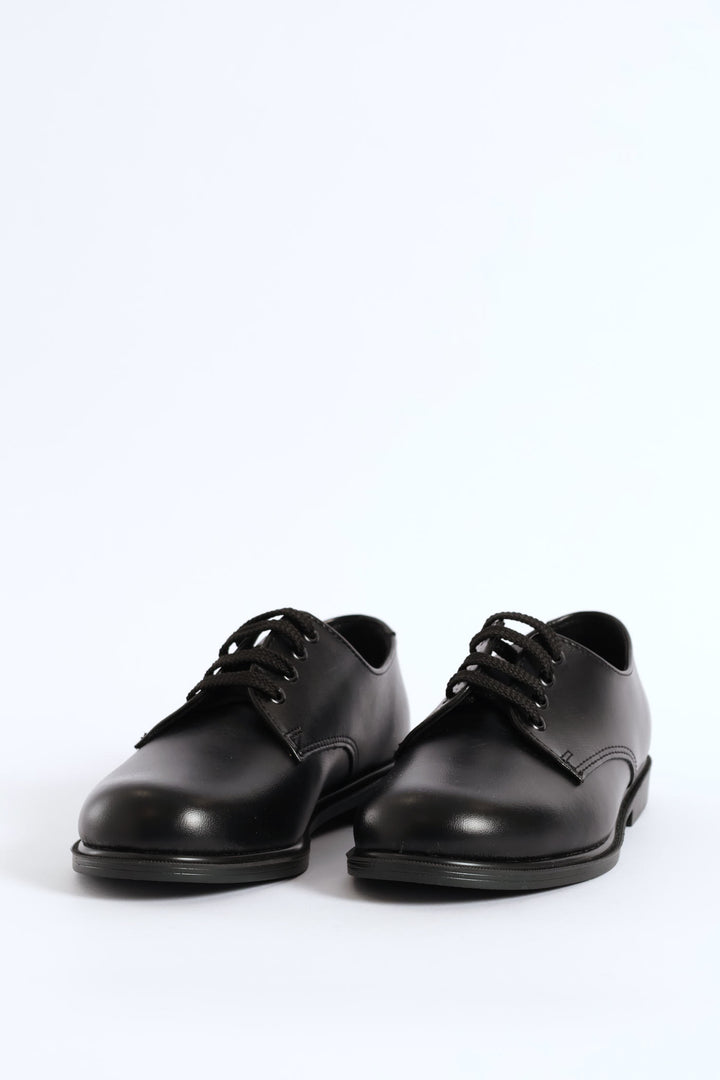 Leather Boys Lace-Up School Shoe - Black