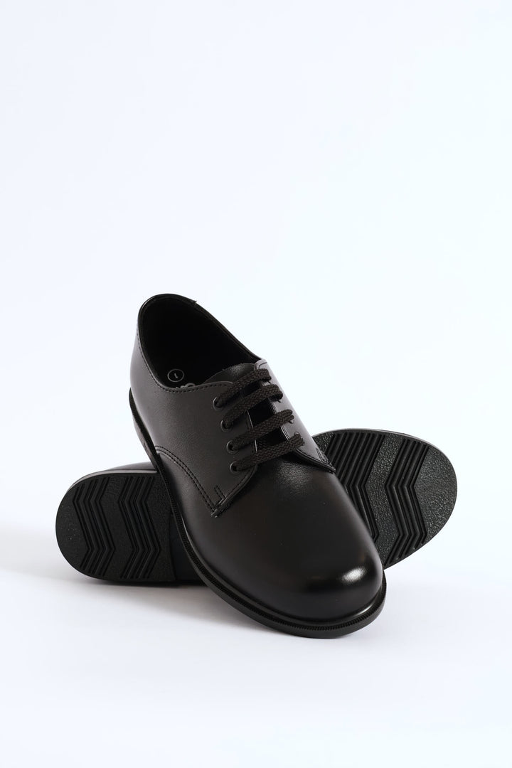 Leather Boys Lace-Up School Shoe - Black