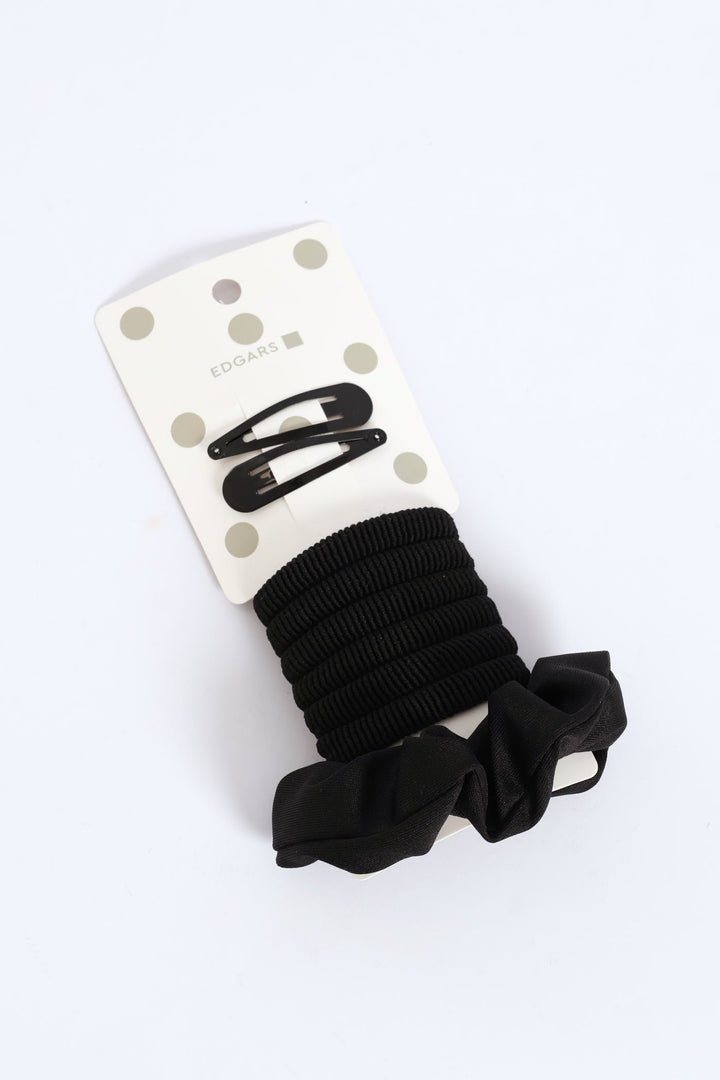 Girls Back To School Clip, Hairing & Scrunchie Combo - Black
