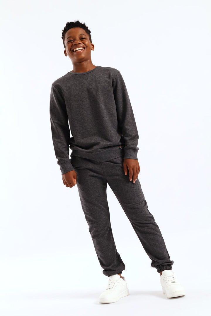 Boys Unbrushed Fleece Jogger - Charcoal Melange