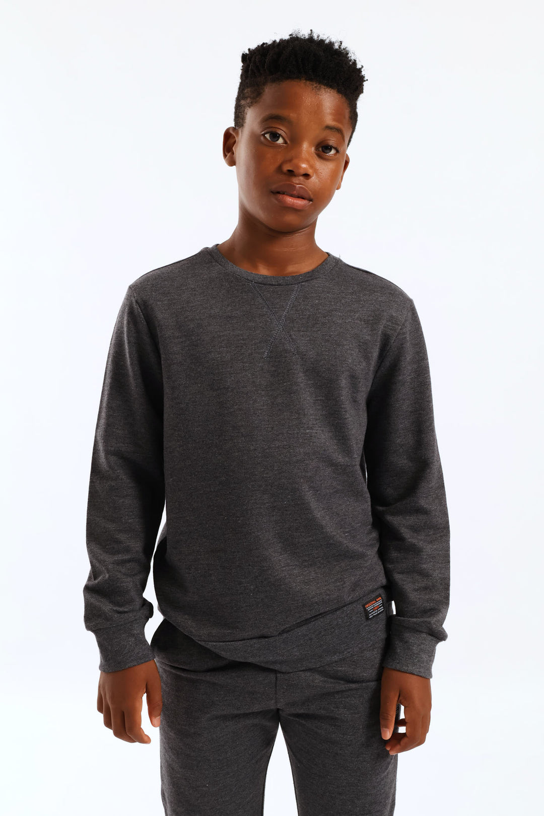 Boys Unbrushed Fleece Crew Top - Charcoal Melange
