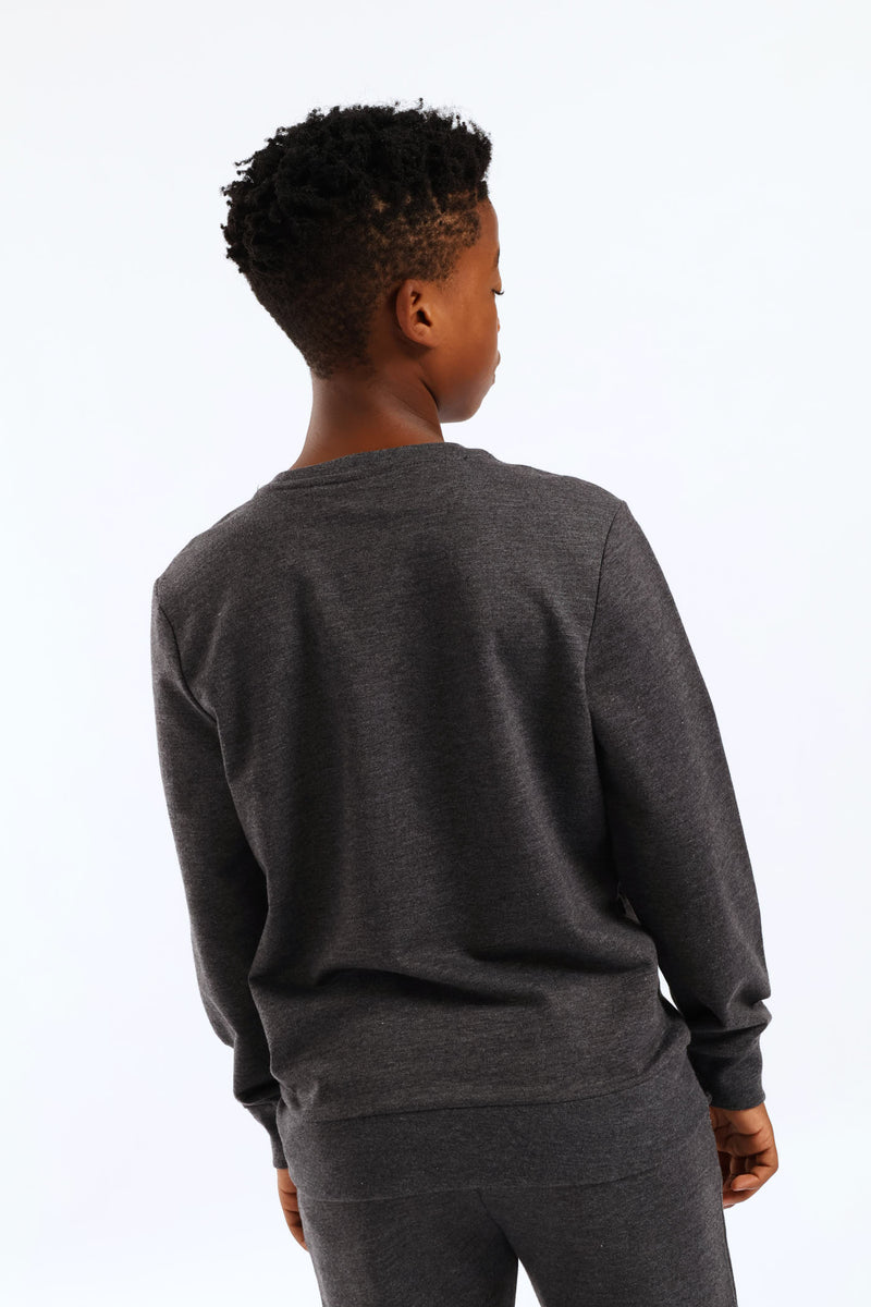 Boys Unbrushed Fleece Crew Top - Charcoal Melange
