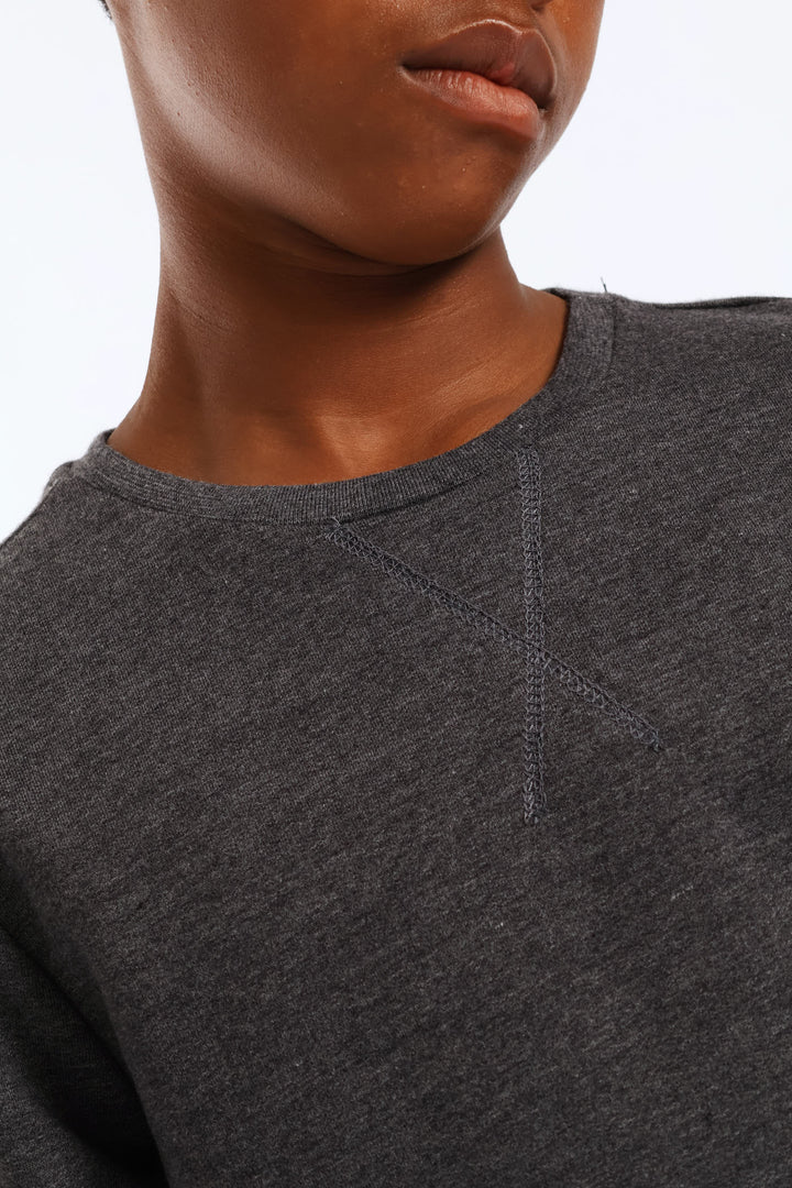 Boys Unbrushed Fleece Crew Top - Charcoal Melange