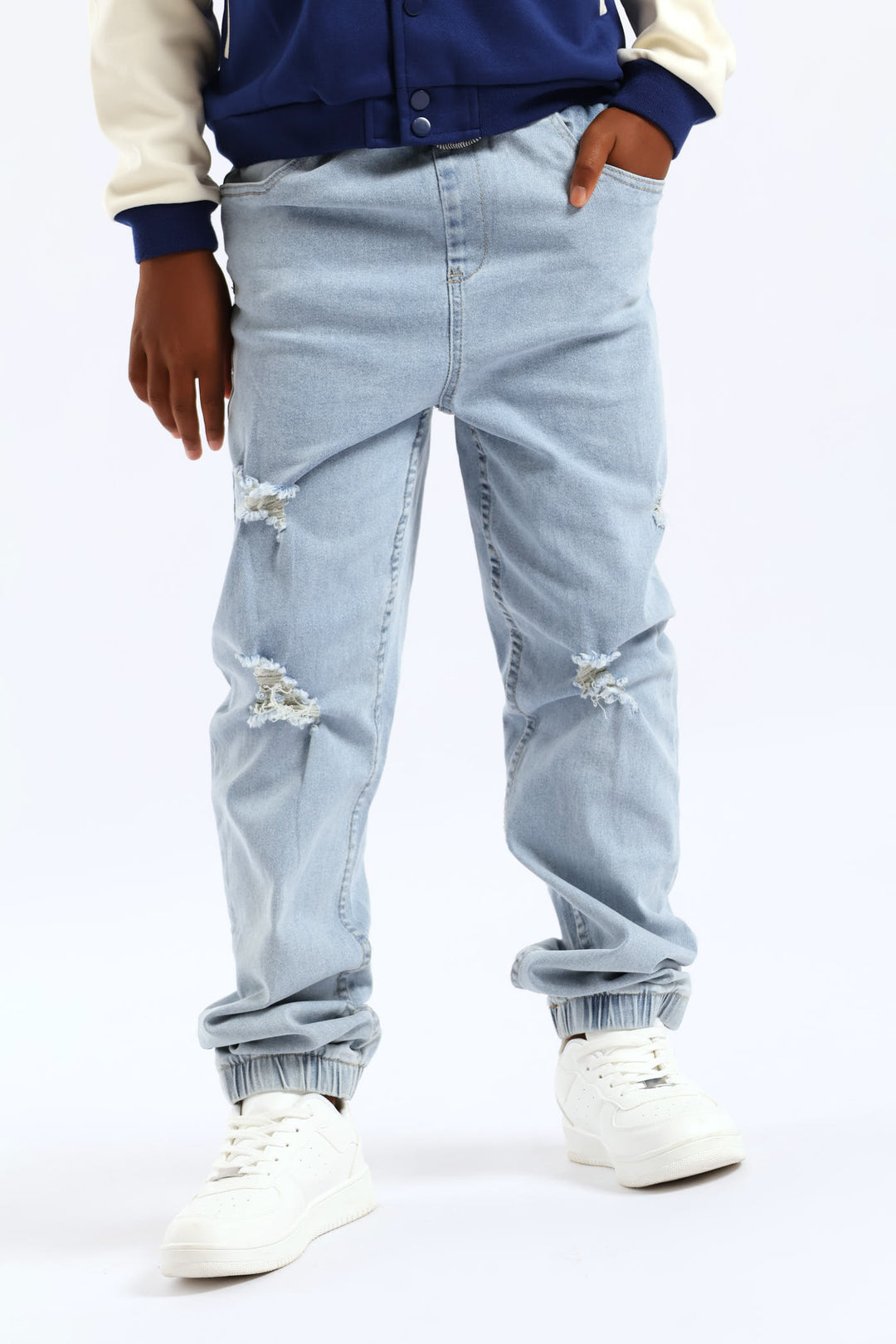 Bleach Blue Ripped Denim Jogger Jean - Blue