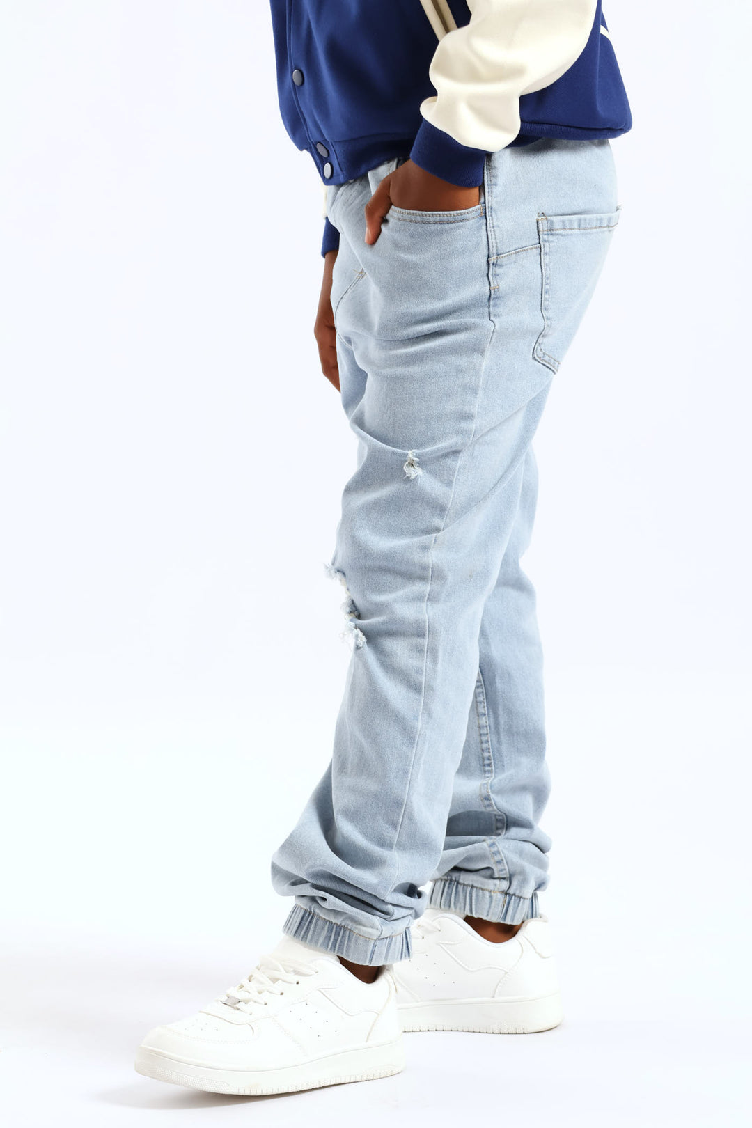 Bleach Blue Ripped Denim Jogger Jean - Blue