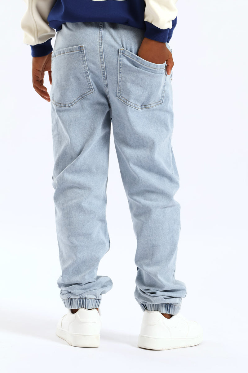 Bleach Blue Ripped Denim Jogger Jean - Blue