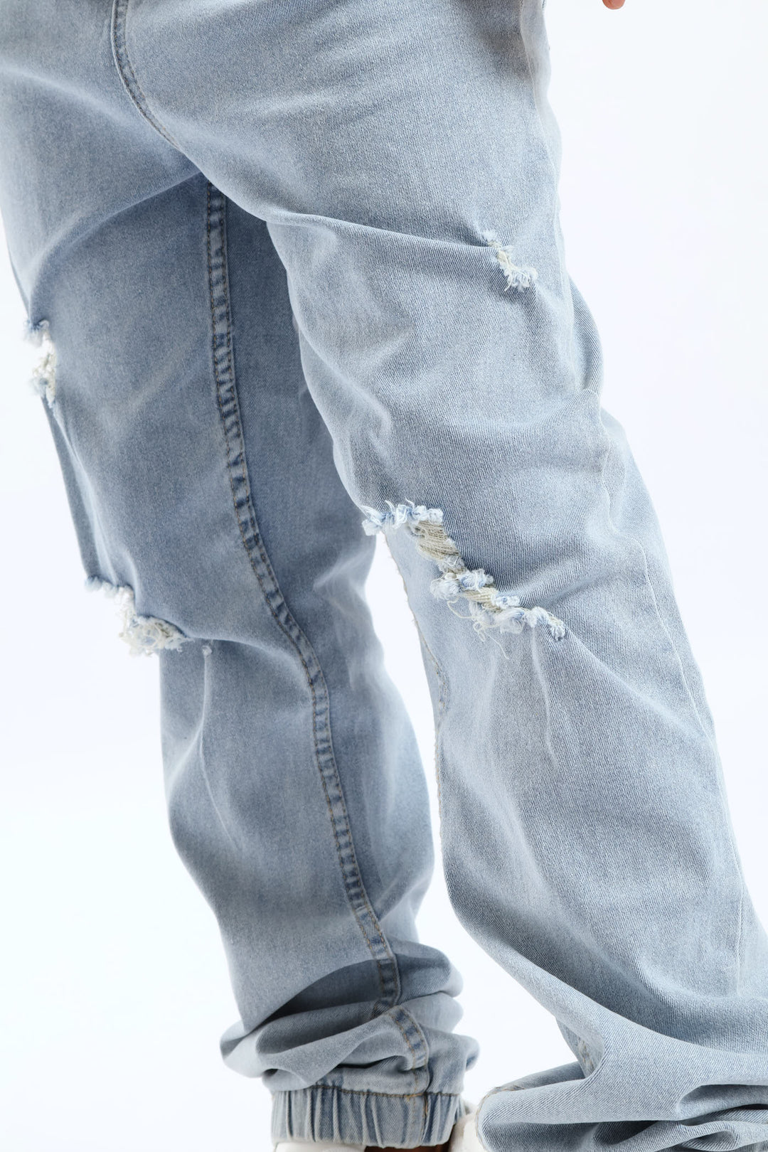 Bleach Blue Ripped Denim Jogger Jean - Blue