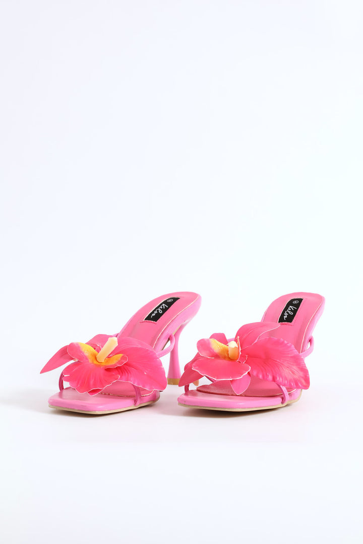 Flower Trim Strappy Mule Heel - Pink