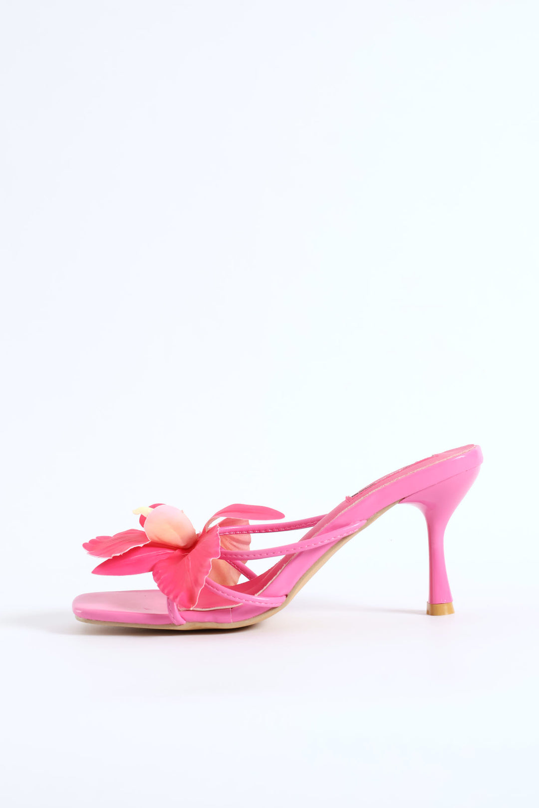 Flower Trim Strappy Mule Heel - Pink