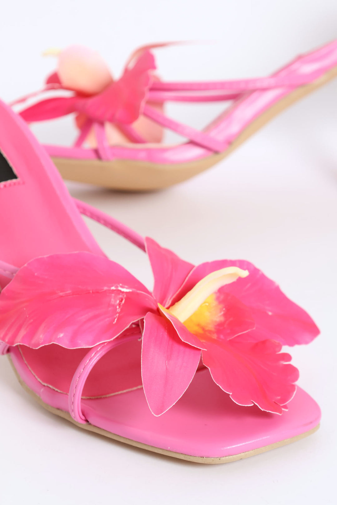 Flower Trim Strappy Mule Heel - Pink