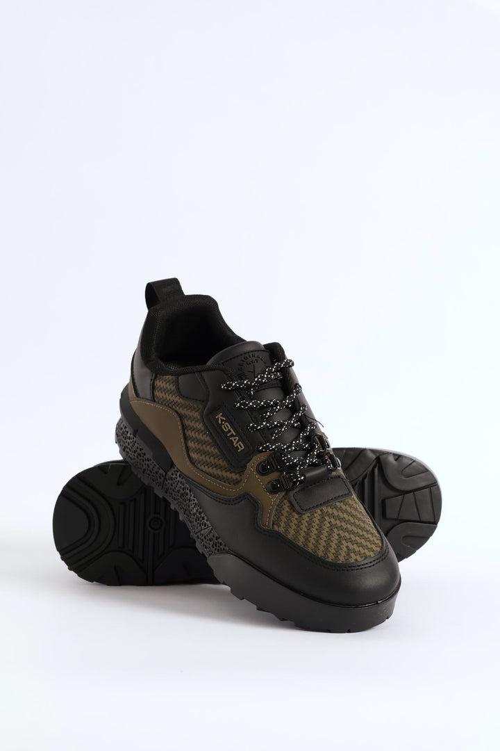 Spark Lace Up Fashion Trainer - Olive