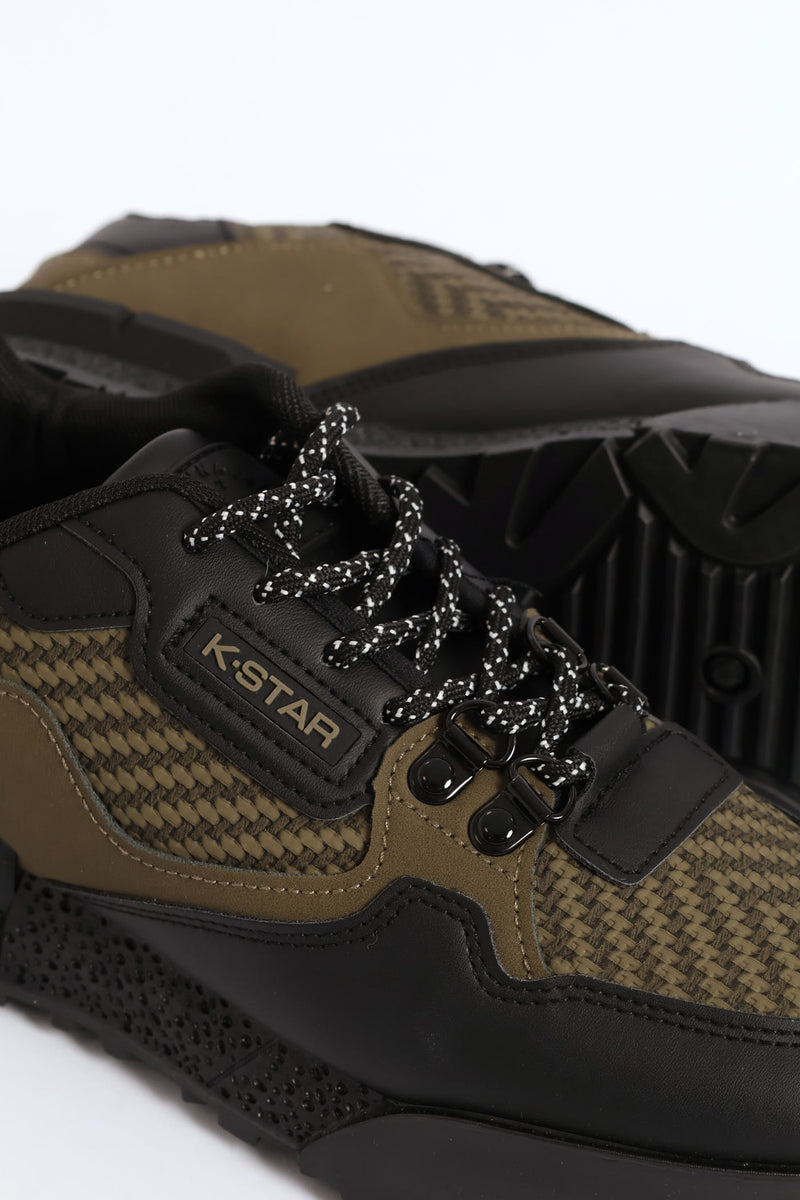 Spark Lace Up Fashion Trainer - Olive