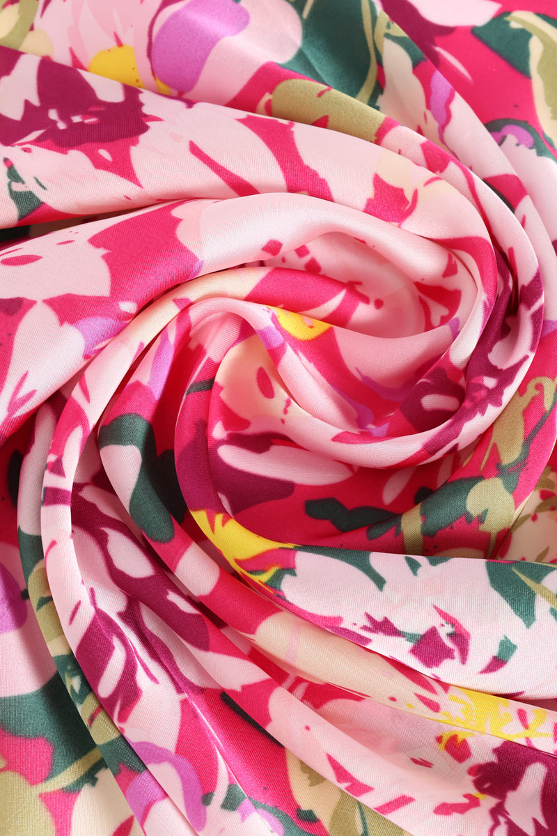 Bright Floral Satin Feel Scarf - Pink
