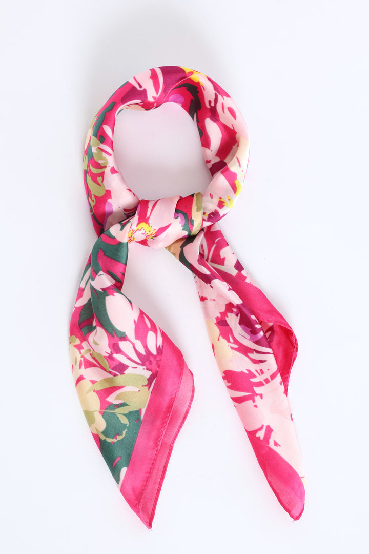 Bright Floral Satin Feel Scarf - Pink