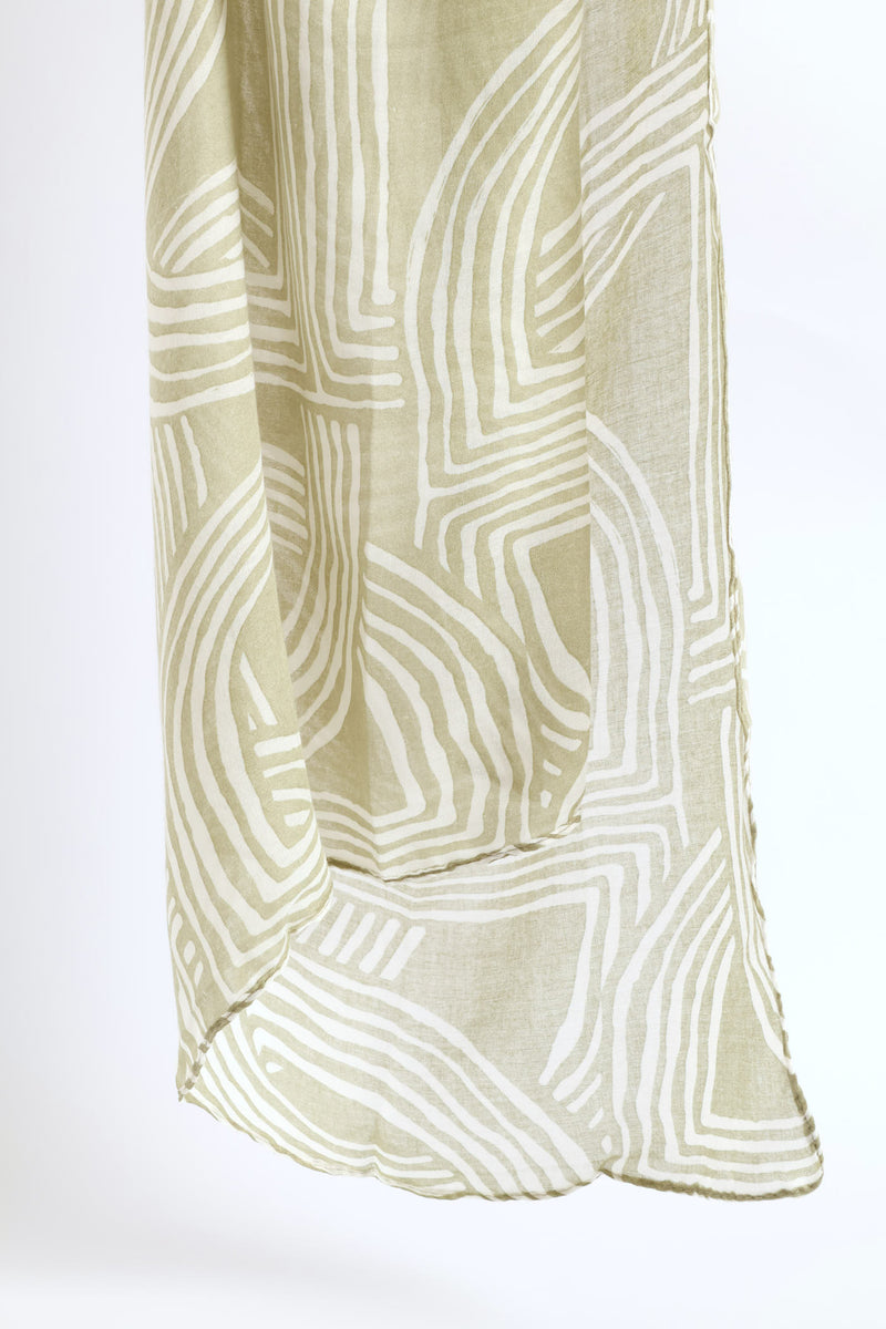 Geometric Printed Viscose Scarf - Sage
