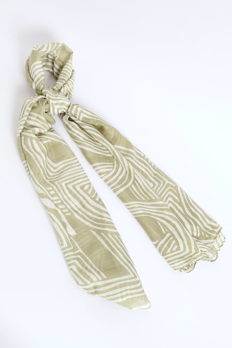Geometric Printed Viscose Scarf - Sage