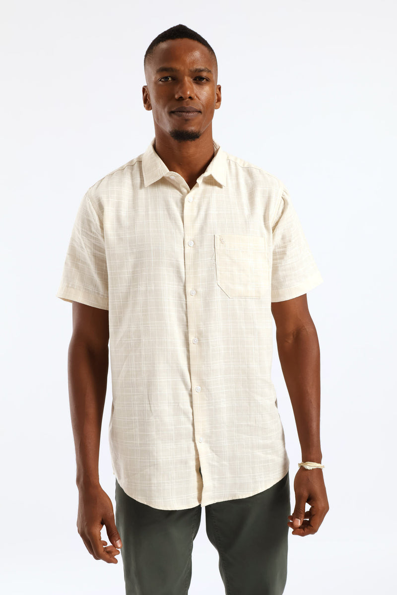 Self Check Regular Shirt - Light Stone