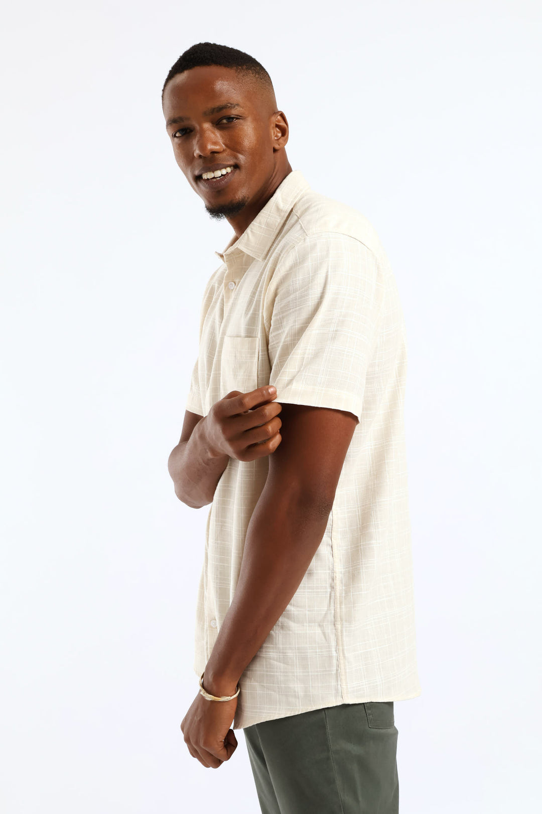 Self Check Regular Shirt - Light Stone