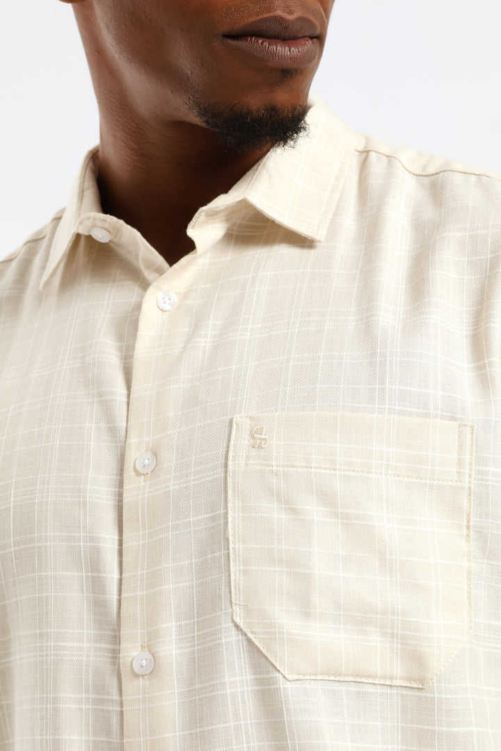 Self Check Regular Shirt - Light Stone