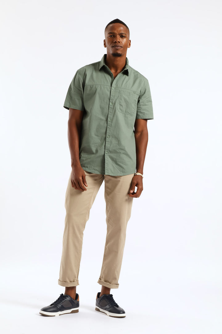 Panel Poplin Shirt - Sage