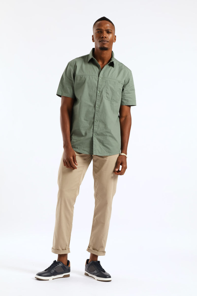 Panel Poplin Shirt - Sage