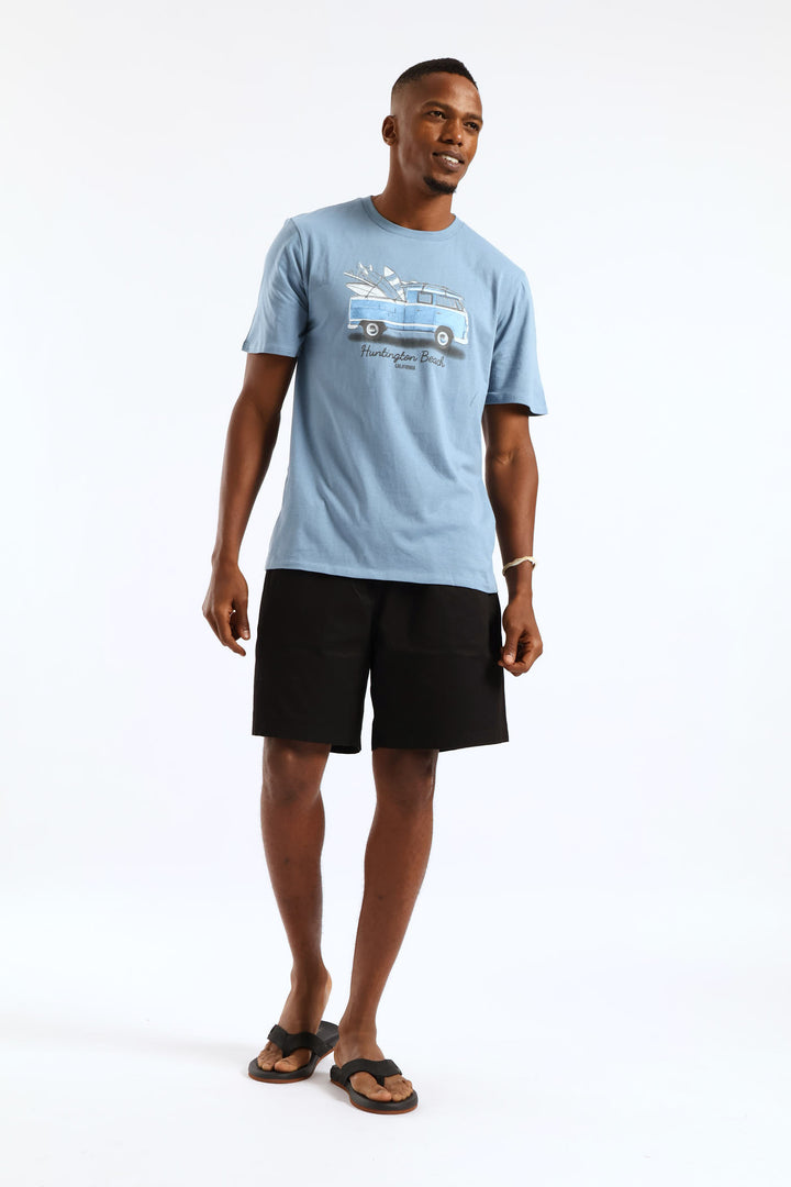 Surfboard Camper Van Tee - Steel Blue