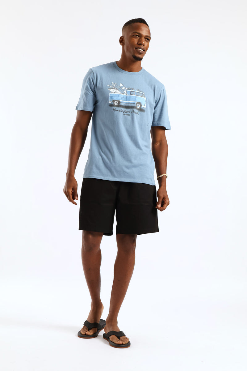 Surfboard Camper Van Tee - Steel Blue