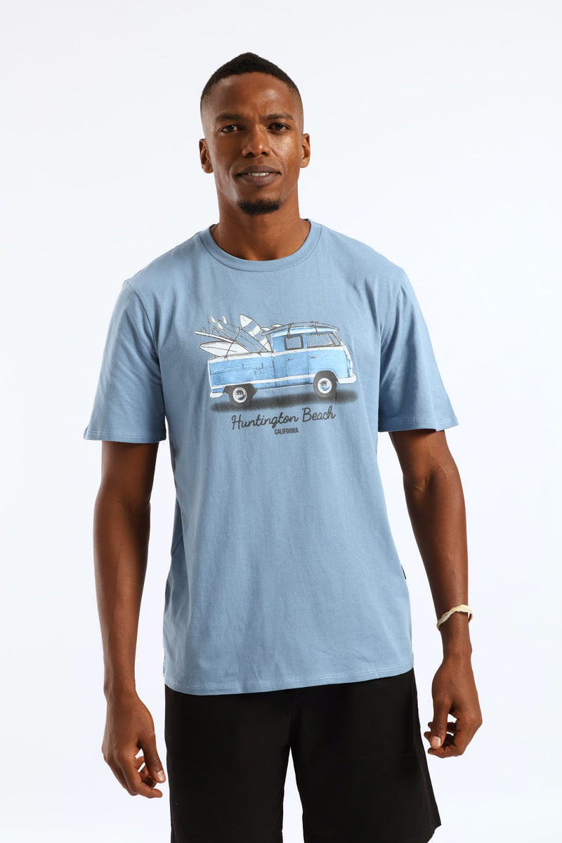 Surfboard Camper Van Tee - Steel Blue