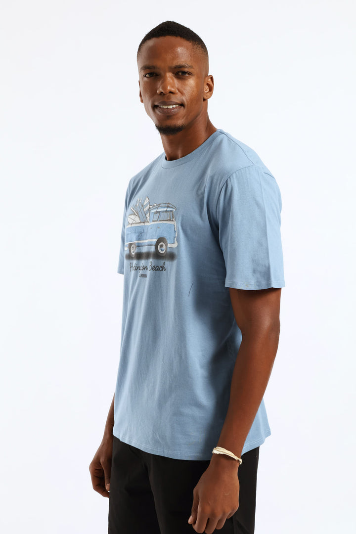 Surfboard Camper Van Tee - Steel Blue