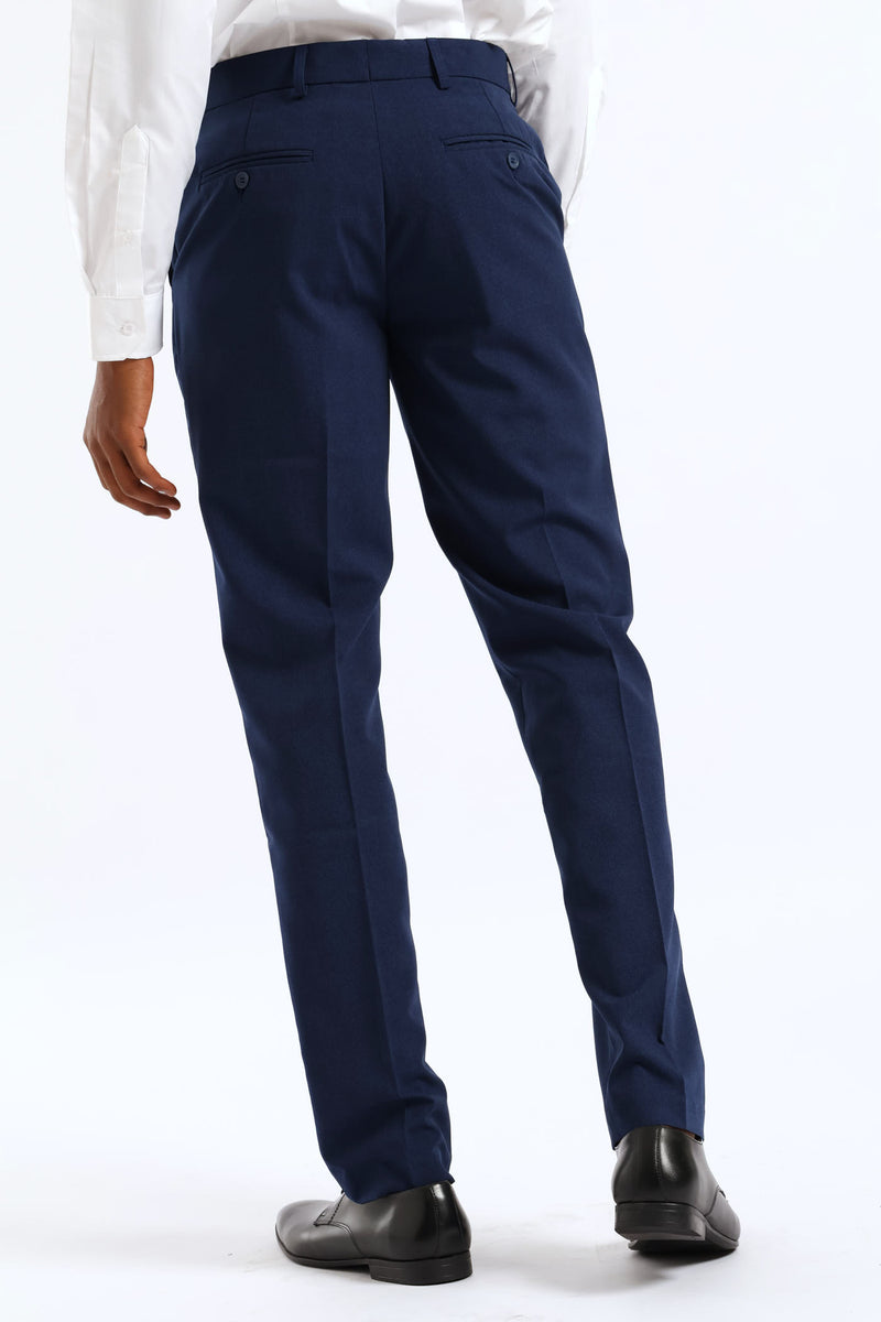 Regular Extended Waistband Check Trouser - Navy