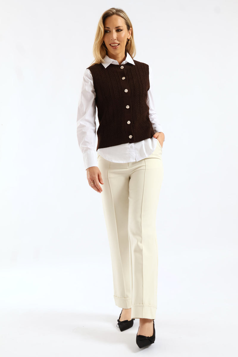 Fancy Button Through Vest - Chocolate