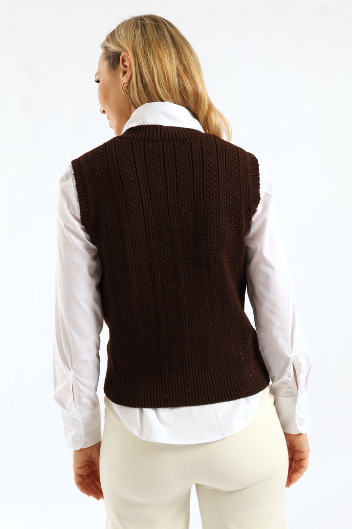 Fancy Button Through Vest - Chocolate