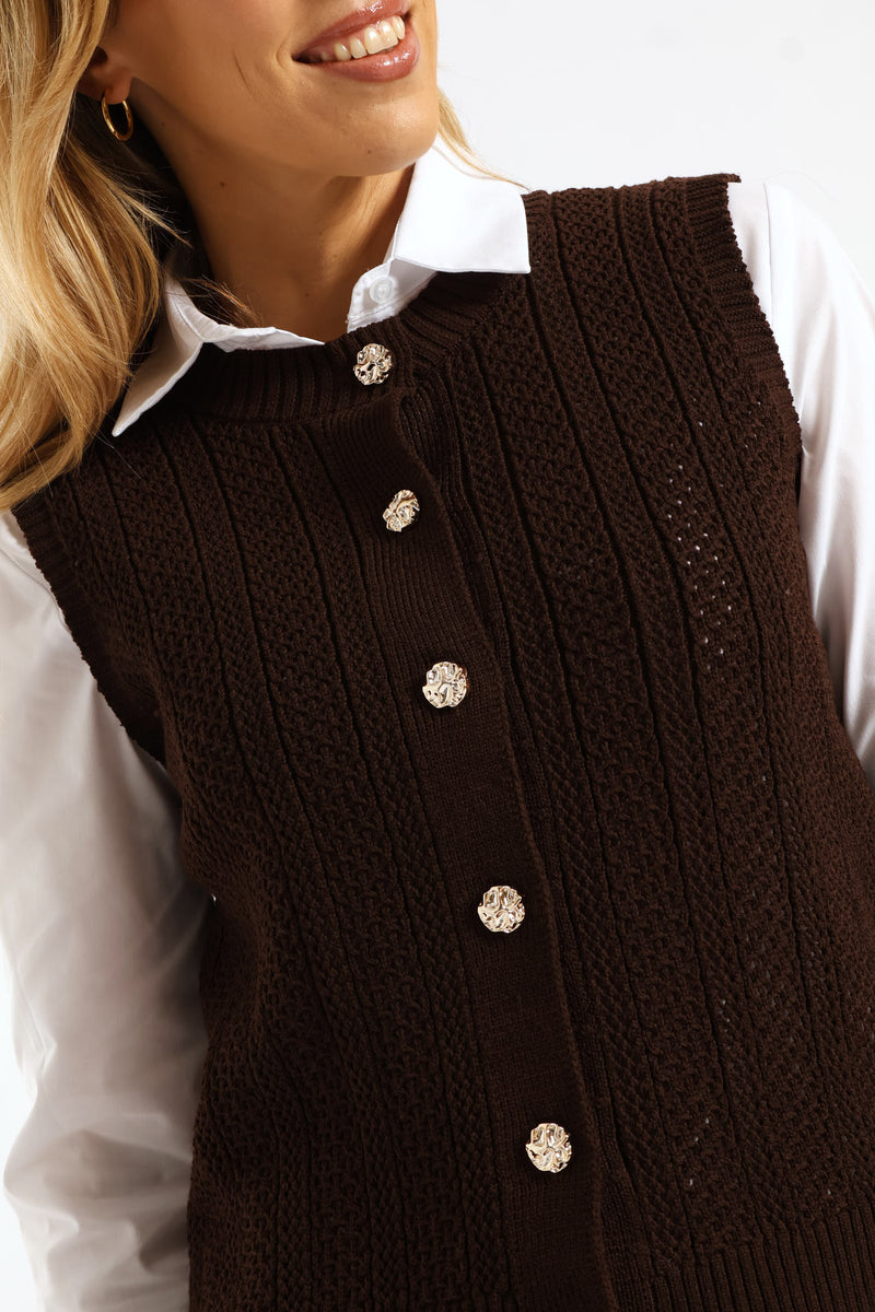 Fancy Button Through Vest - Chocolate