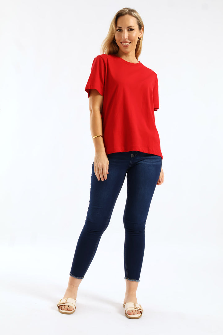 Rib Neck Boxy Tee - Red