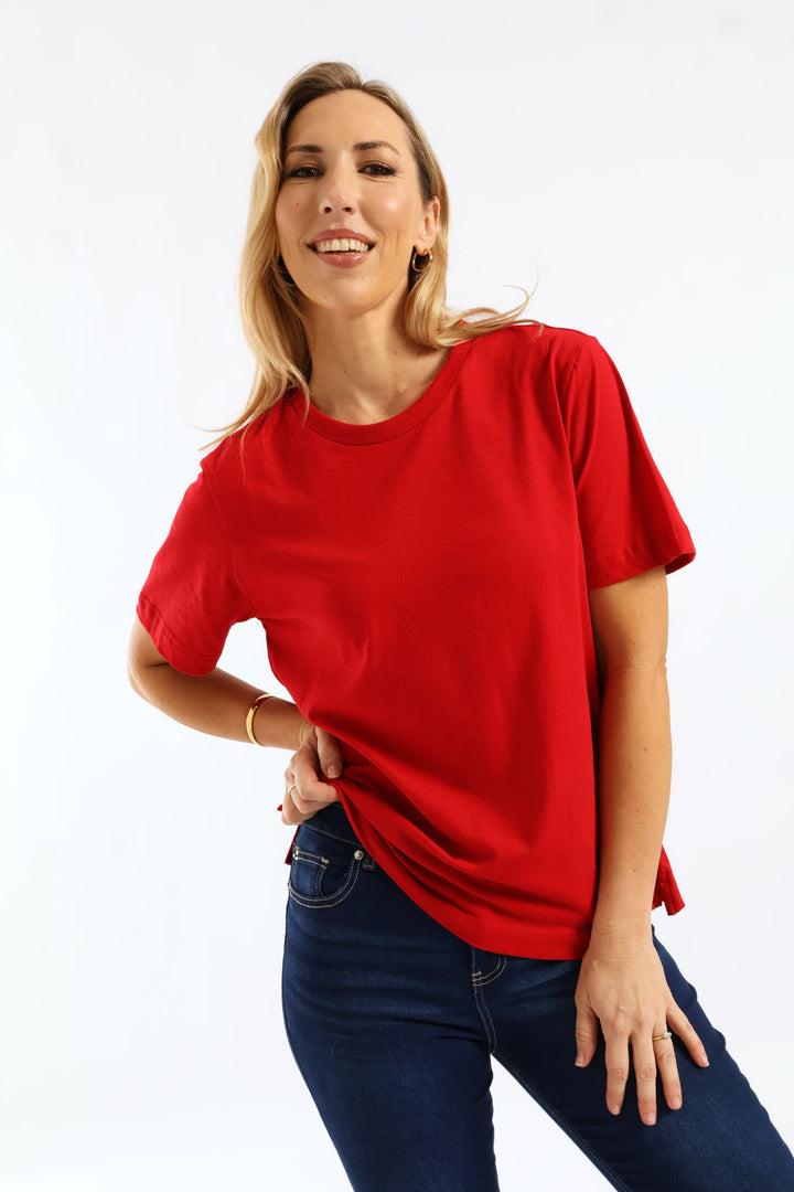 Rib Neck Boxy Tee - Red
