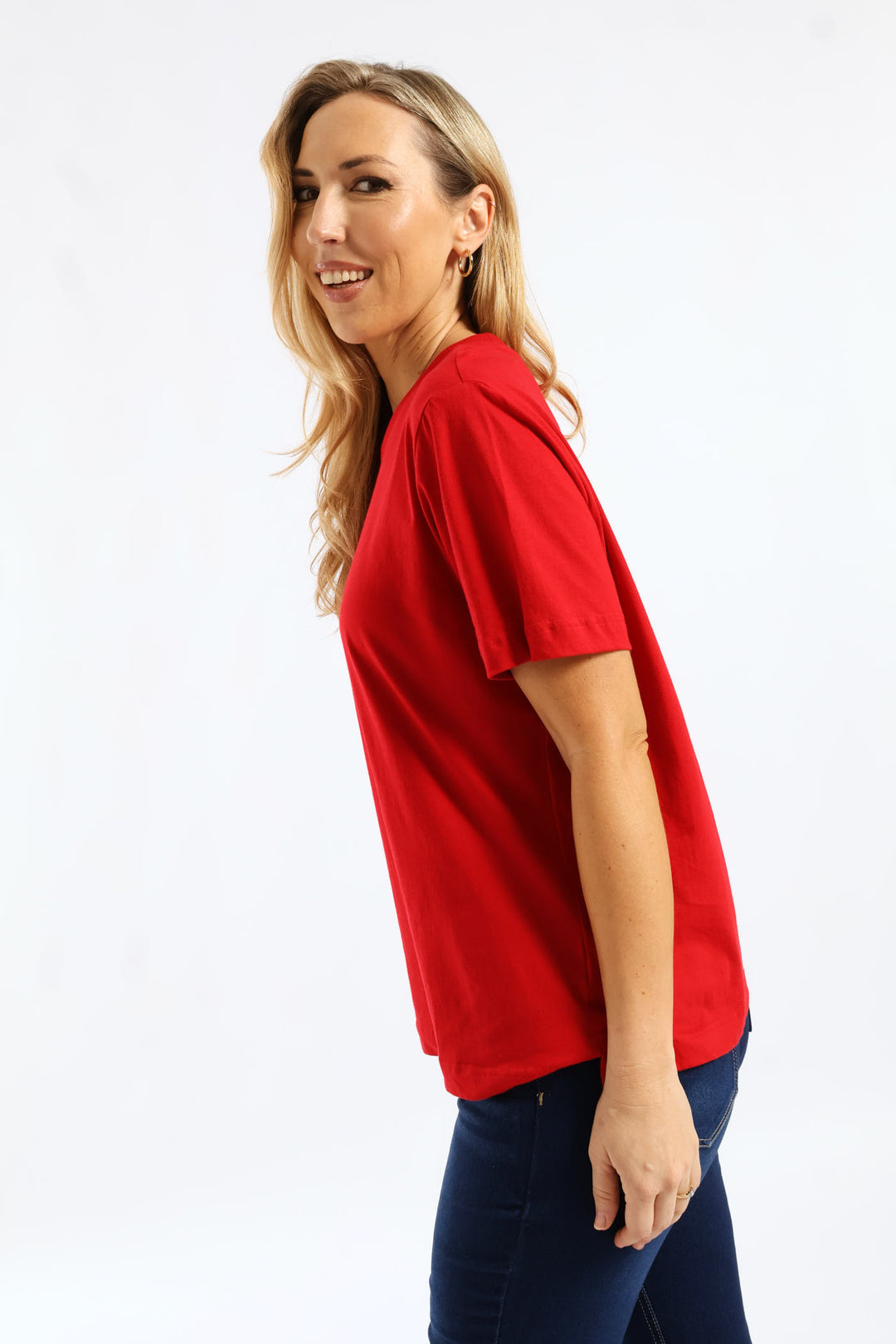 Rib Neck Boxy Tee - Red