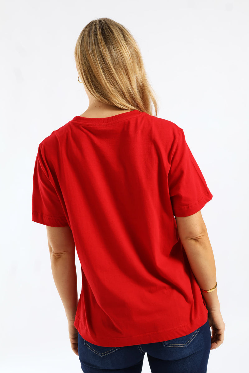 Rib Neck Boxy Tee - Red