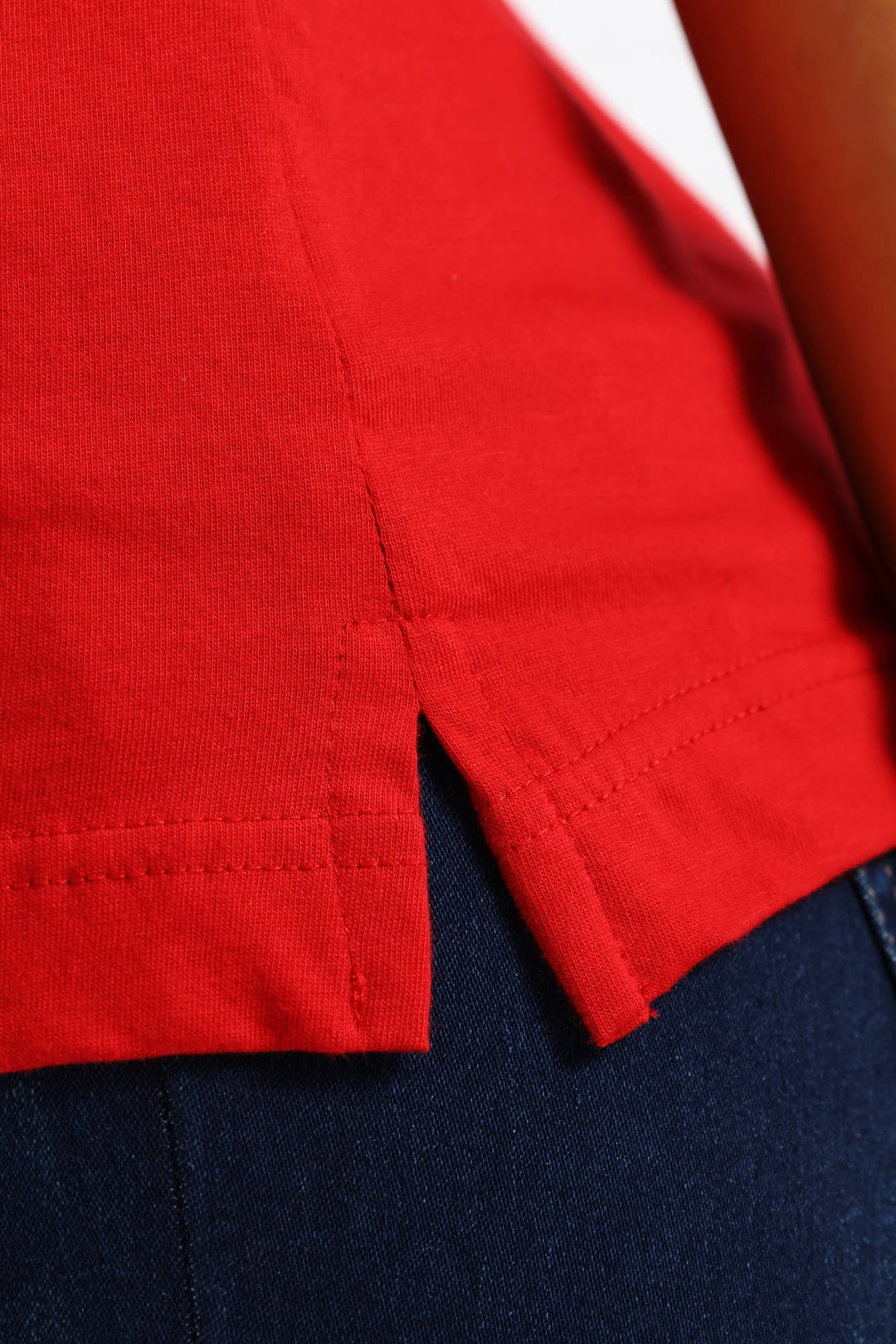 Rib Neck Boxy Tee - Red