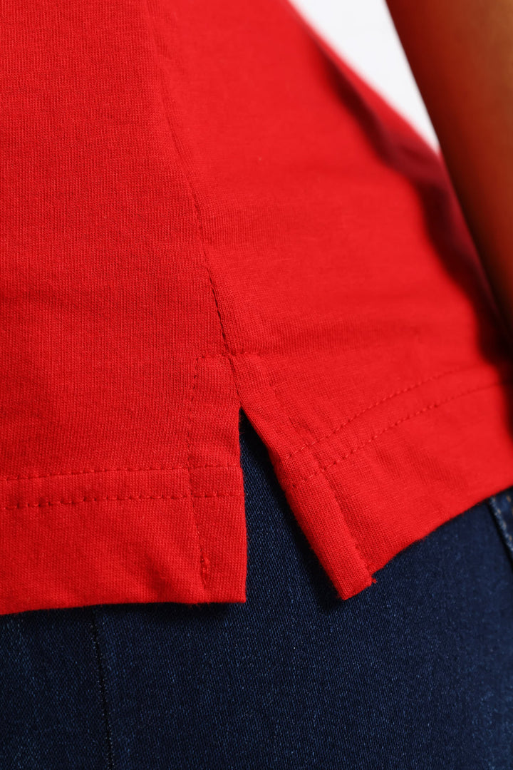 Rib Neck Boxy Tee - Red