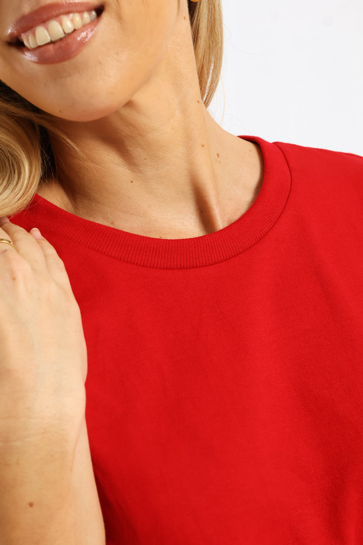 Rib Neck Boxy Tee - Red