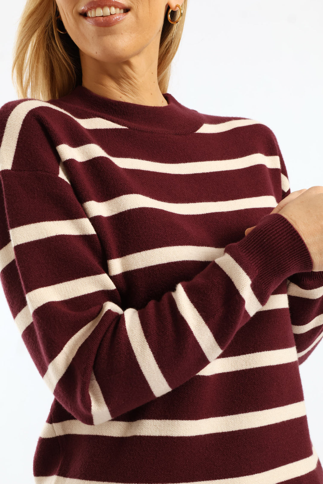 Luxe Academia Stripe Turle Pullover - Cream/Port