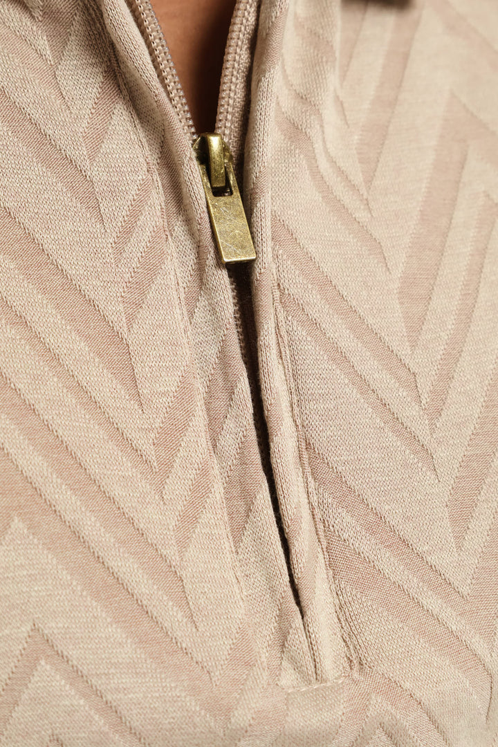 Textured Quarter Zip Knit Golfer - Stone