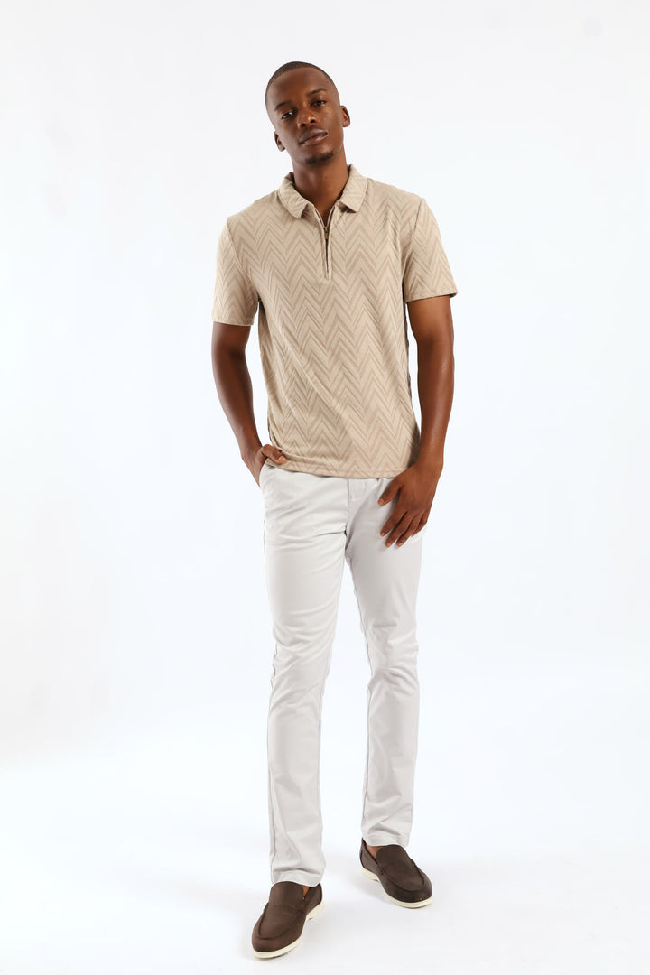 Textured Quarter Zip Knit Golfer - Stone