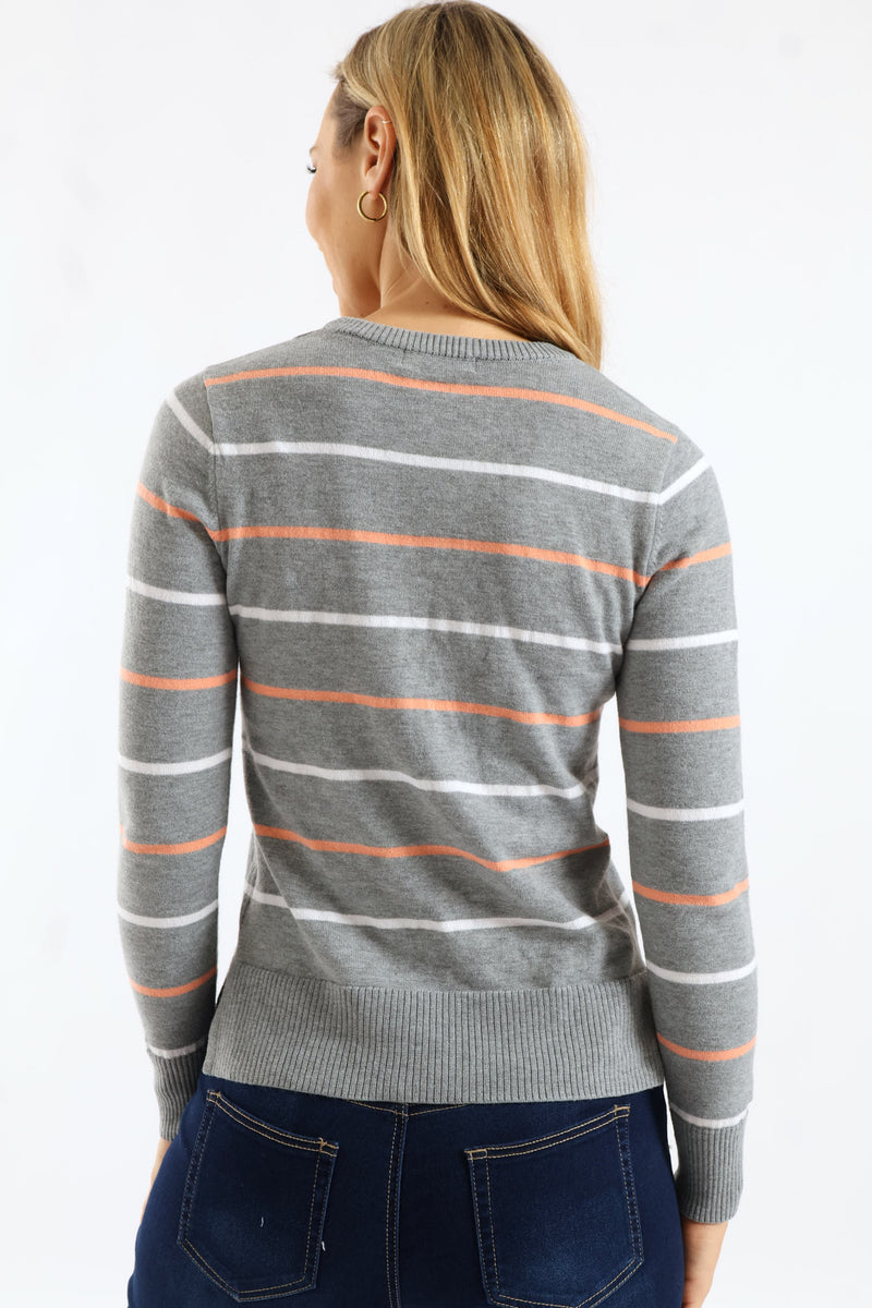 Striped Pullover - Grey