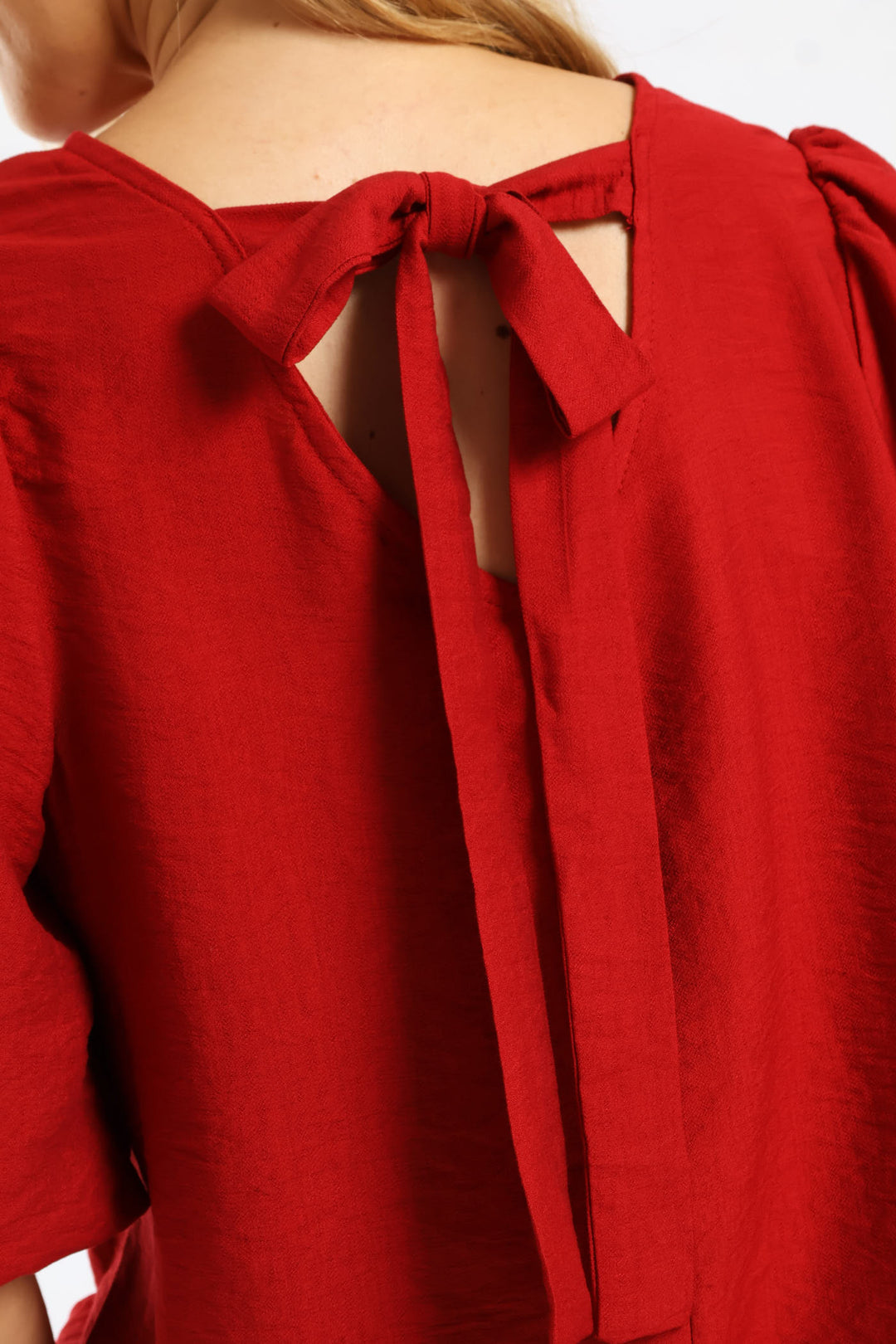 Bubble Sleeve Tie Back Blouse - Rust