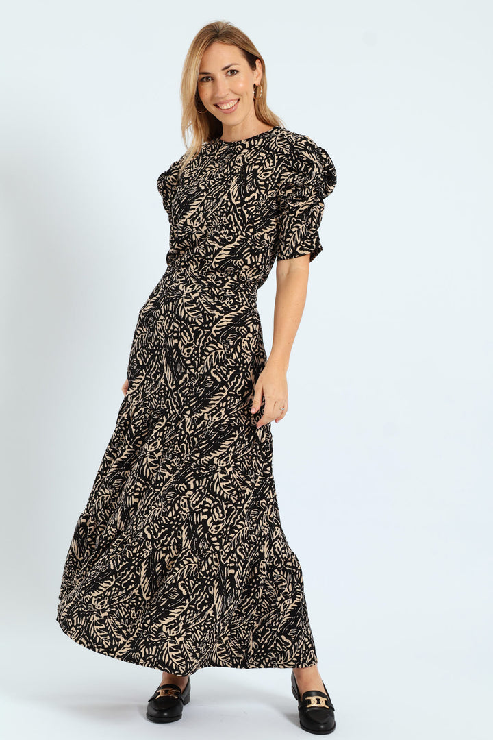 Tiered Knit Maxi Skirt - Black/Cream