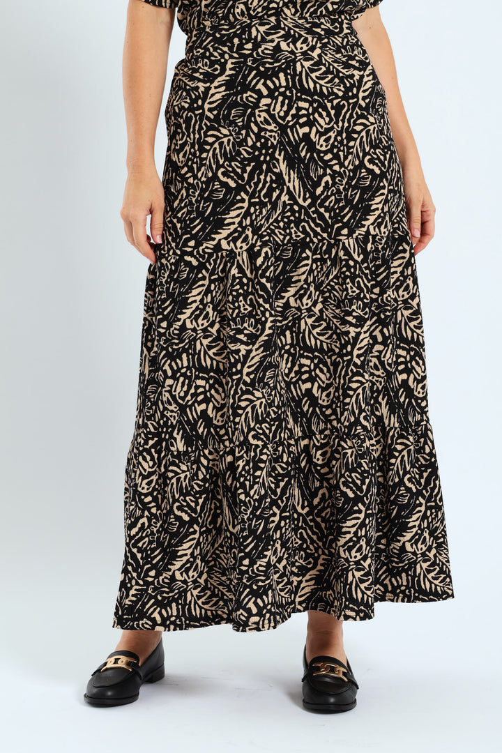 Tiered Knit Maxi Skirt - Black/Cream