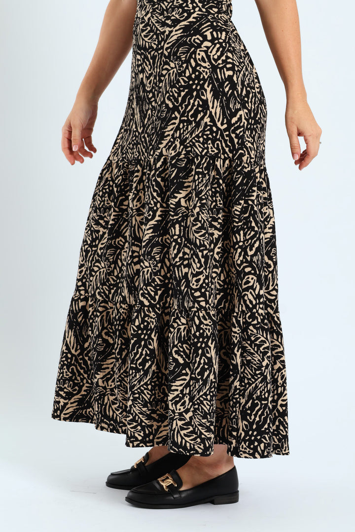 Tiered Knit Maxi Skirt - Black/Cream